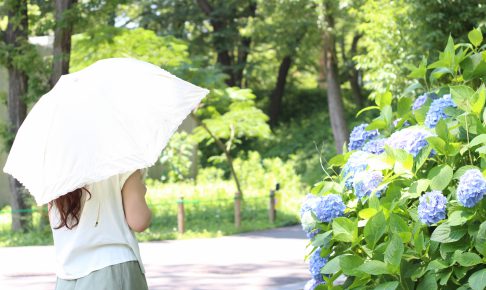 白い日傘を差している女性