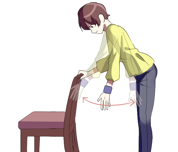 椅子を使って肩と腕の体操をしているイラスト